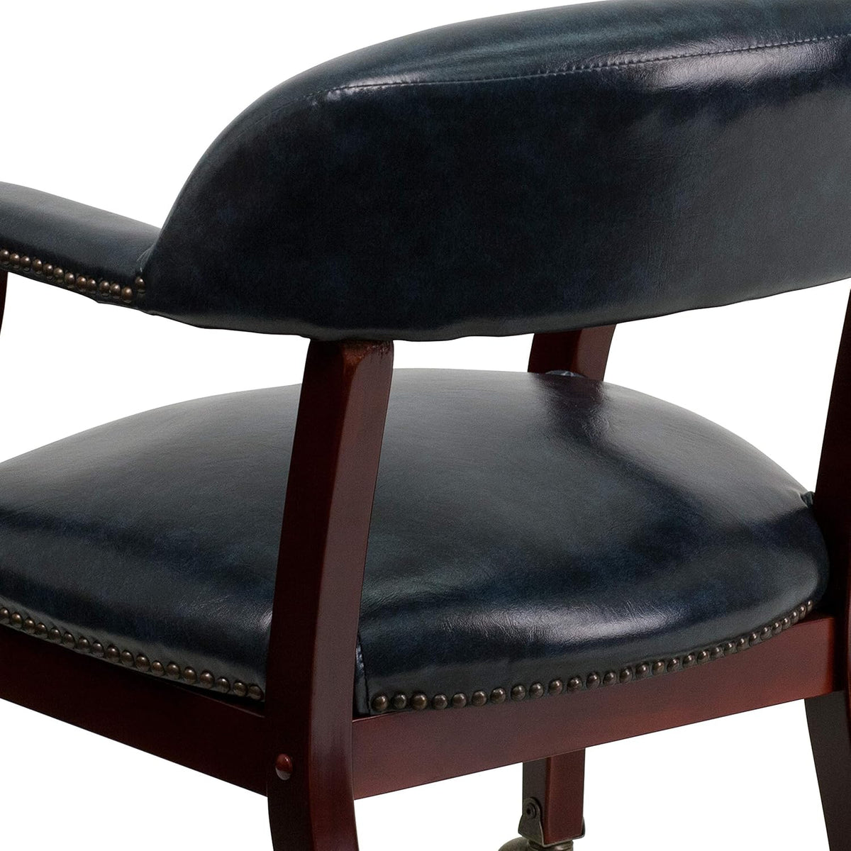 Conferentiestoel – Vergaderstoel – Kapiteinsstoel – Bureaustoel – Wachtruimtestoel – Set van 1 – Marineblauw Vinyl – Massief Hardhouten Frame