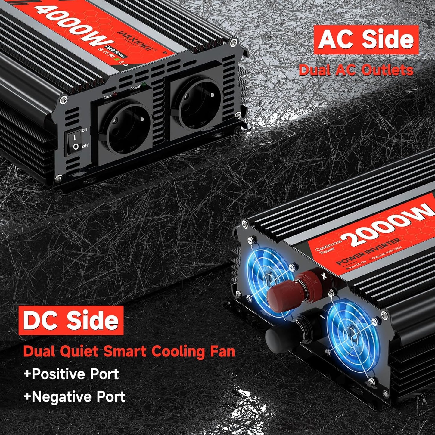 Omvormer 12V 230V 2000 W/4000 W Spanningsomvormer,Gemodificeerde Sinus Wave Inverter, 2 AC-Stopcontacten, Omvormer Voor Zonnepaneel, Auto, Camper,Voertuigen