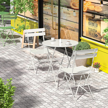 Tuinmeubelset, weerbestendig, balkonmeubelset, 3-delig, voor klein balkon, bistrotafel met 2 stoelen, bistroset, inklapbaar, wit