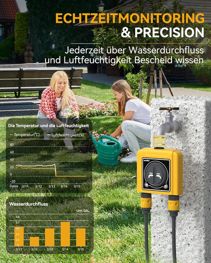 RAINPOINT Irrigatiecomputer, wifi, 2 uitgangen met messing inlaatuitlaat, intelligente watertimer voor tuinslang, regenvertraging/handmatig/app-irrigatie