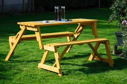 dobar® 29301FSCe Picknickbank, 2-in-1, groot, multifunctionele tuinbank, massief hout, zitbank en tafel voor 4 personen, outdoor zitmeubel, 138 x 144 x 77 cm, naturel