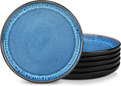 vancasso PLAYA Tafelservies voor 6 personen, modern servies, 18 delen van aardewerk, 6 platte borden, dessertborden en kommen, vaatwasmachinebestendig, reactief geëmailleerd, blauw