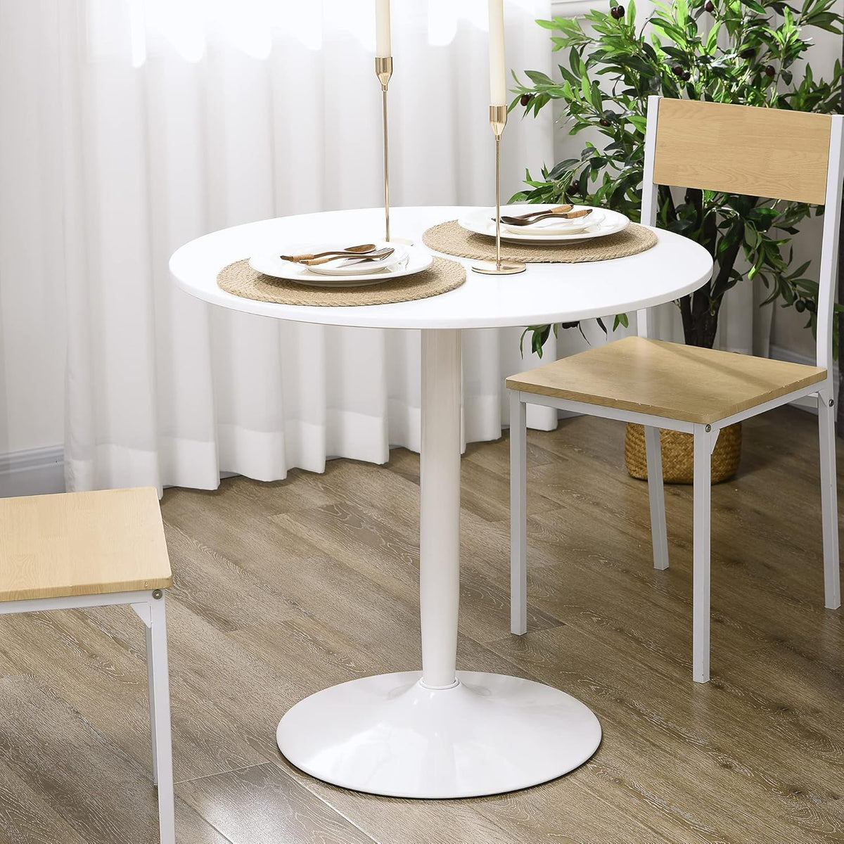 Ronde Eettafel – Keukentafel – Bistrotafel – Bartafel – Koffietafel – Compact Ontwerp Ø80 cm – Stevig MDF Tafelblad