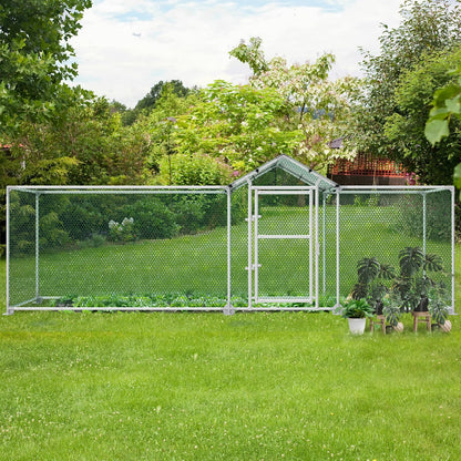 LILIIN Free Run Hen Coop Galvanised Steel Frame Chicken Coop Outdoor Entrance for Pet Cage, Bird Cage, Small Animals, with Lock and PVC Coated Roof, 400 x 100 x 150 cm - QUORE