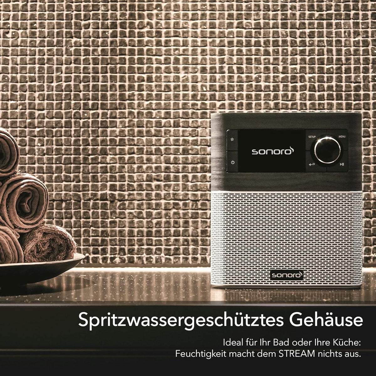 SONORO Stream Internetradio (FM/Dab+/WiFi, AUX-in, Bluetooth, Spotify, Deezer) Eiken Moor/Zilver - Digitale Radio - Badkamer, Keuken