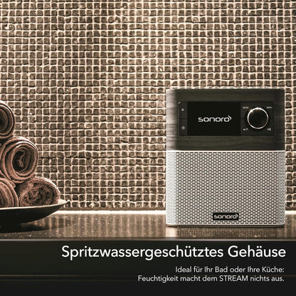 SONORO Stream Internetradio (FM/Dab+/WiFi, AUX-in, Bluetooth, Spotify, Deezer) Eiken Moor/Zilver - Digitale Radio - Badkamer, Keuken