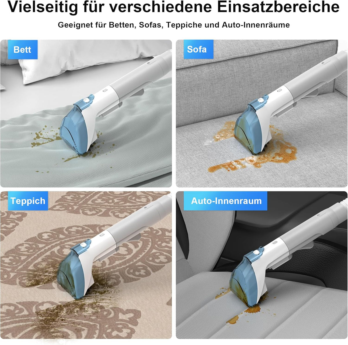 Tapijtreiniger – Stofzuiger – Stoffen Reiniger – Bankreiniger – Vlekkenverwijderaar – Krachtige 450 W Motor – Sneldrogend met Zuigfunctie voor Water
