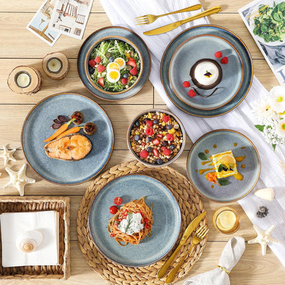 vancasso PLAYA Servies voor 6 personen, 18-delig, reactief glazuur, tafelservies voor 6 personen, modern, aardewerk serviesset, bevat kom, dessertborden en platte borden, vaatwasmachinebestendig