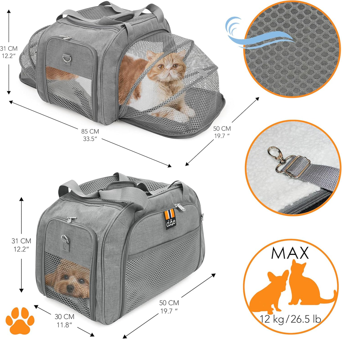 CARRY TRIO 3 in 1 Complete Pet Set, Max Load 12kg/26.5lb. Compact Fold Stroller; Huisdier Carrier, Isofix Carseat Base om Carrier te beveiligen in de auto. Te vliegen, Te Riden, Om Alles in