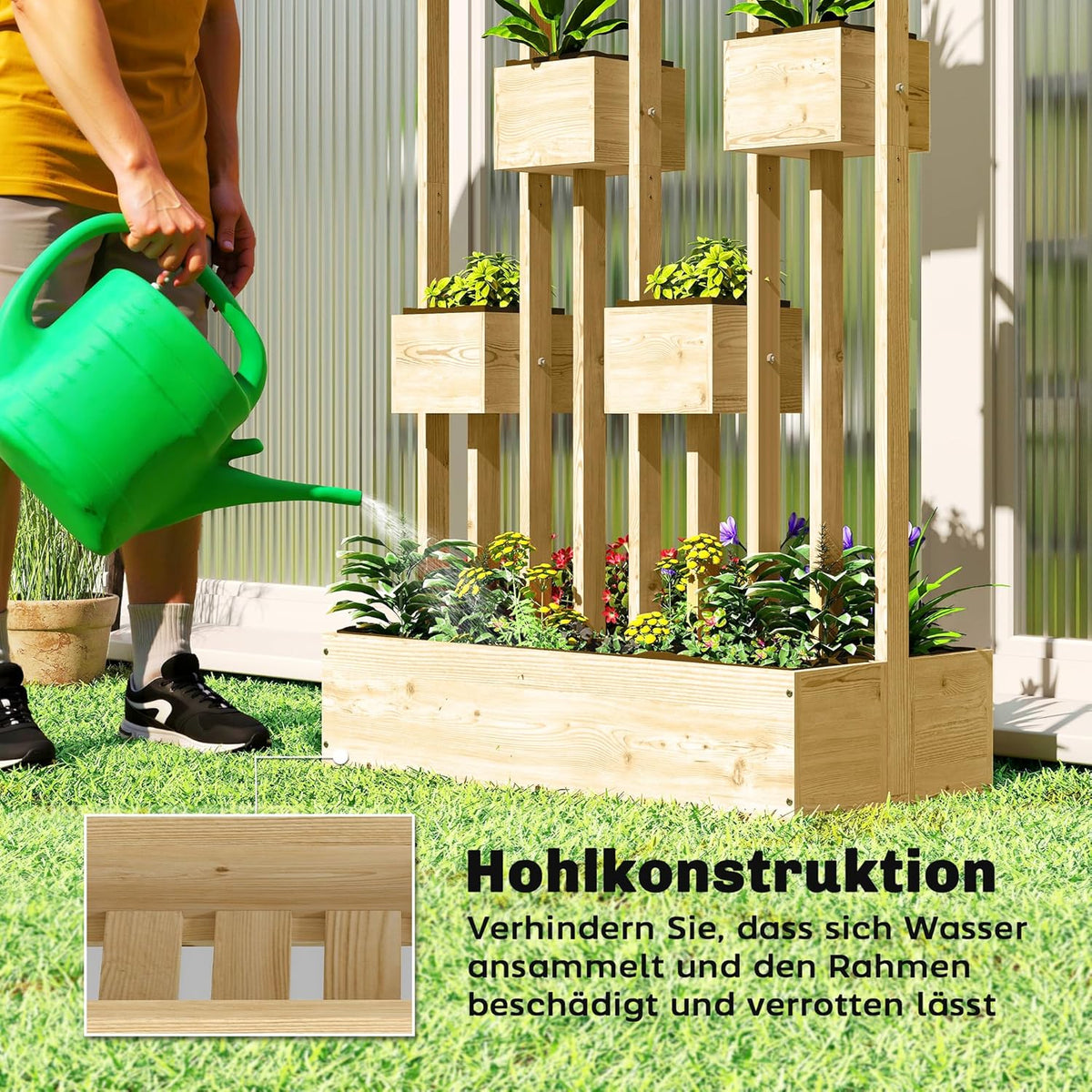 Outsunny Planter with Climbing Frame and Baskets, Wooden Planter Flower Pot, 90 x 45 x 170 cm, For Garden, Balcony and Terrace, Flower Box for Climbing Plants