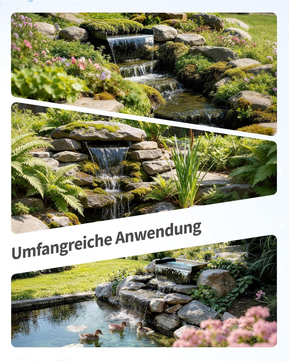POPOSOAP Vijverwaterval met 63 W DC-pomp (6000 l/h), 3 m golfslang, filtermedia, 60 cm overloop voor grote tuinvijverwaterspelletjes buiten