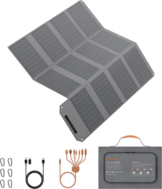 Draagbaar zonnepaneel, 120 W, 19 V, opvouwbare zonne-oplader met 7-in-1 zonnestekker, IP65 waterdicht, campingzonnepaneel voor draagbare krachtcentrale, smartphone, pc, camping, wandelen