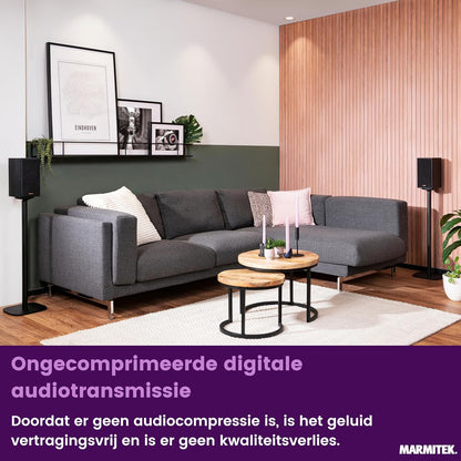 Draadloze luidsprekerverbinding – Voor plafondluidsprekers en hifi-speakers – Draadloze speaker set – Audio set – Speaker zender ontvanger – Draadloze audioverbinding – Geïntegreerde versterker – Cd-kwaliteit audio