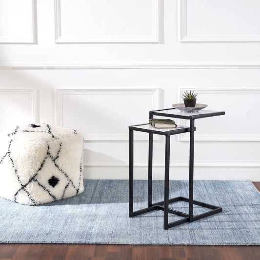 Penguin Home Bijzettafel Set van 2, Marmer & Strijkijzer, Wit & Zwart, 35.5x30.5x63.5cm & 30.5x25.5x56cm
