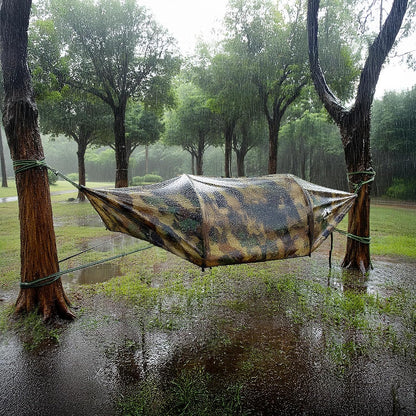 Night Cat Lay Flat Hammock: Flat Bottom with Mosquito Net Waterproof Rain Fly for 1 Person Camping in Garden Backyard Wild (Green)