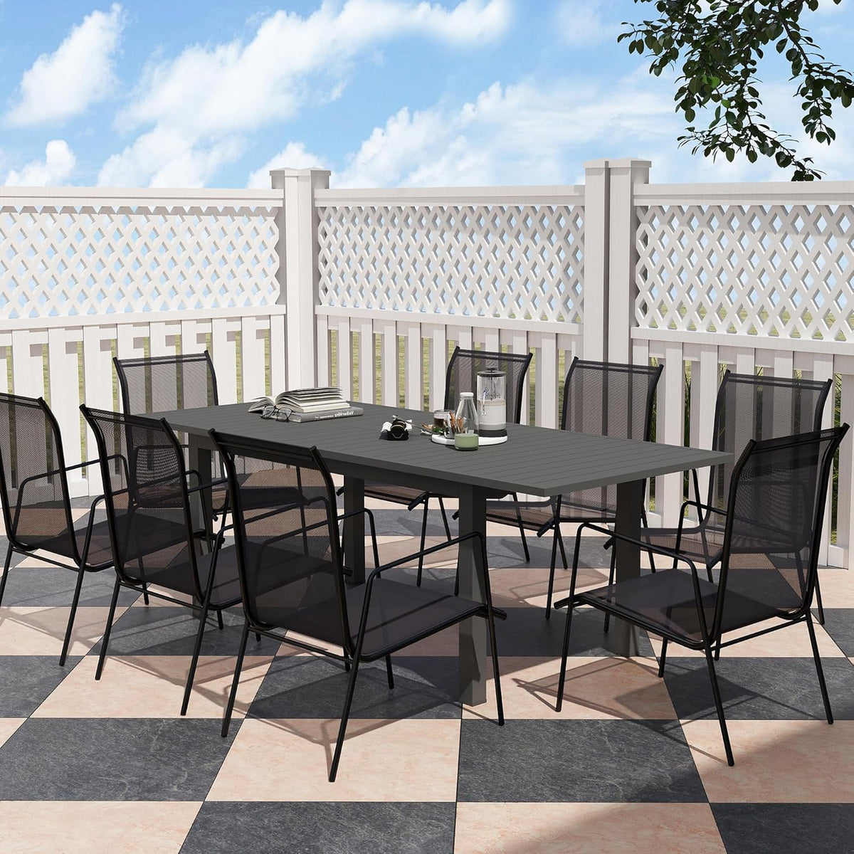 Outsunny Gartentisch Erweitert Aluminium 160/220x90cm Wetterfest Balcony, rutschfest Buffettisch Camping for 6-8 Persons, Outdoor Essisch für Garten, Terrasse Balcony Grau - QUORE