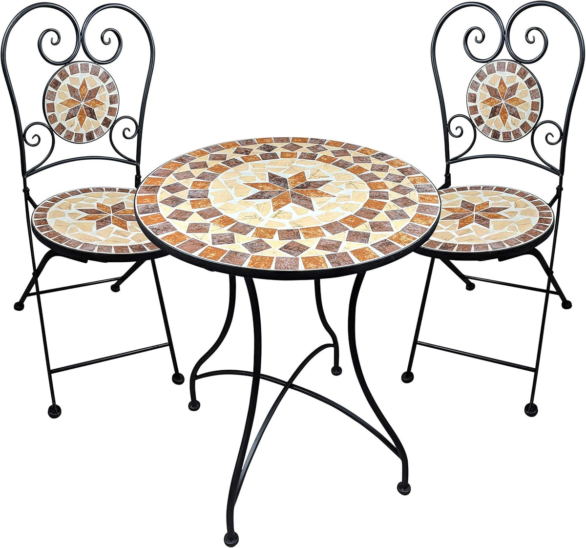 Tuinmeubel, mozaïektafel, 2 stoelen, mozaïek, zitmeubel, bistrotafel met stoelen, zitgroep, balkonmeubel, balkontafel met stoelen