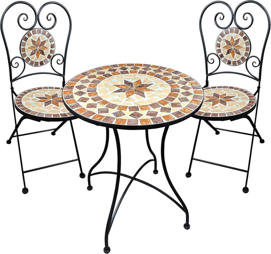 Tuinmeubel, mozaïektafel, 2 stoelen, mozaïek, zitmeubel, bistrotafel met stoelen, zitgroep, balkonmeubel, balkontafel met stoelen