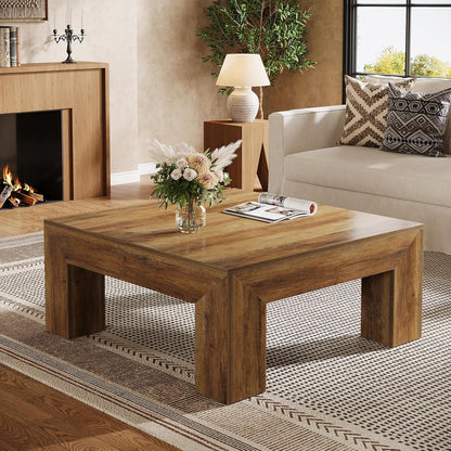 Tribesigns Coffee Table, Square Living Room Table, Coffee Table with Stable Wooden Legs for Sofa, Bedroom, 100 x 100 x 50 cm, Rustic Brown