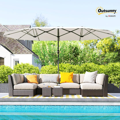 Outsunny Double Umbrella, 437 x 260 cm, UV Protection, Steel Parasol with Hand Crank, Oval Balcony Screen, Beach Screen, Windproof, Stable Market Umbrella, Crank Umbrella for Beach, Balcony,