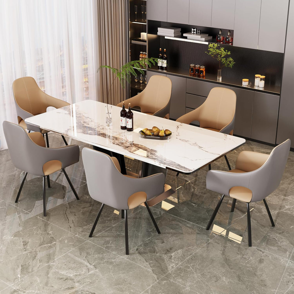 FATIVO Swivel Dining Chairs Set of 2 Leather Kitchen Chairs with Armrest Swivel Chairs Dining Room for Dining Table Beige Grey Modern Dining Chair Set of 2 Luxury Chairs Load Capacity 150 kg - QUORE