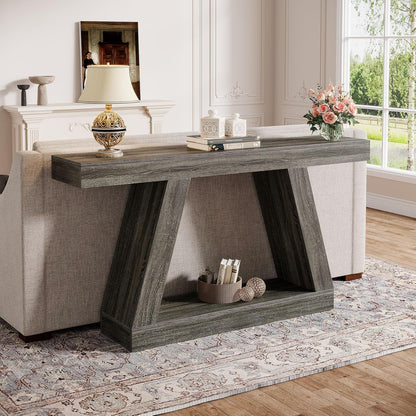 Tribesigns Console Table, 140 x 30 x 80 cm, Side Table, Corridor Table, Sofa Table for Small Spaces, Console Table with Storage Space at Entrance, Hallway, Living Room, Grey