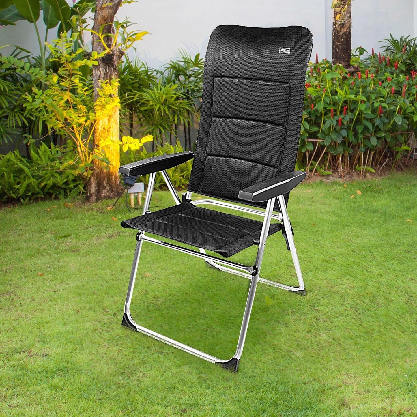 AKTIVE Set van 2 klapstoelen, 5 posities, zwart, voor terras, balkon, erf of tuin, 49 x 67 x 123 cm, van aluminium en polyester, gevoerd, kantelbeveiliging, max. 110 kg, klapstoelen, 85475