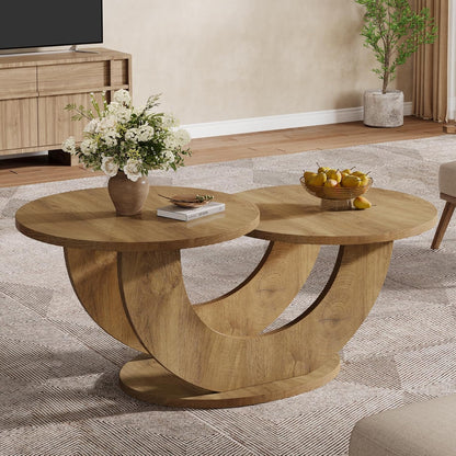 Tribesigns Round Side Table, 118cm, Modern Living Room Coffee Table with Funky U-Shaped Frame, Low Accent Tea Table for Home, Home, Oak