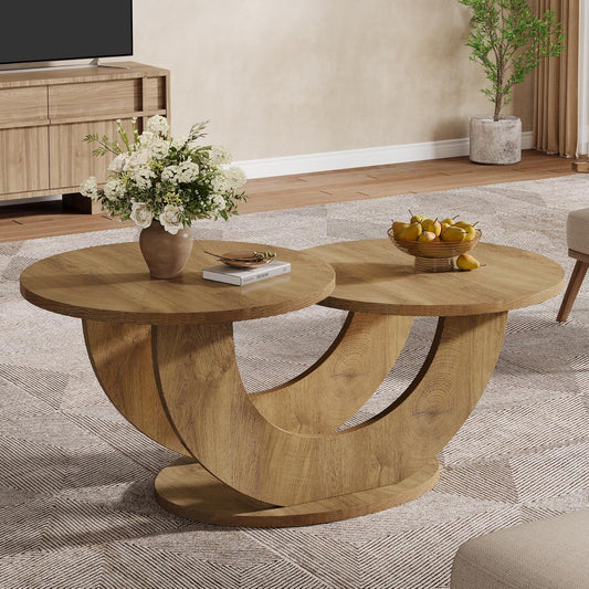 Tribesigns Round Side Table, 118cm, Modern Living Room Coffee Table with Funky U-Shaped Frame, Low Accent Tea Table for Home, Home, Oak