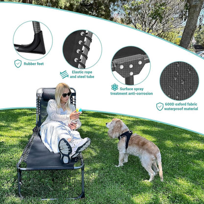 #WEJOY Set van 2 campingligstoelen, zonnebed met zijzak en kussen, draagbaar en licht driepootbed, tot 120 kg, 190 x 59 x 34/37 cm, voor outdoor, reizen, tuin