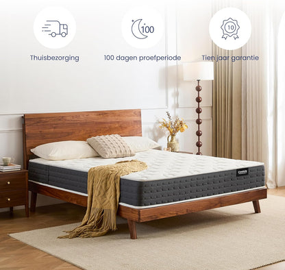 Coolvie Pocketveringmatras, 120 x 200 cm, 7-zones, ergonomisch matras, gemiddelde hardheidsgraad 20 cm, beweging, isolerend, pocketveringmatras, matras met geltraagschuim, Oeko-Tex gecertificeerd