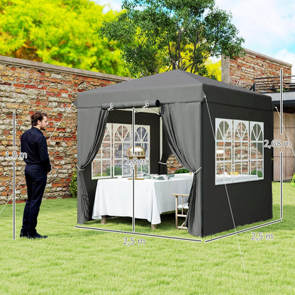 Paviljoen – Tuinpaviljoen – Vouwtent – Partytent – Campingtent – Pop-up Snel Op te Zetten – UPF 50+ UV Bescherming – 2,5x2,5m – Donkergrijs