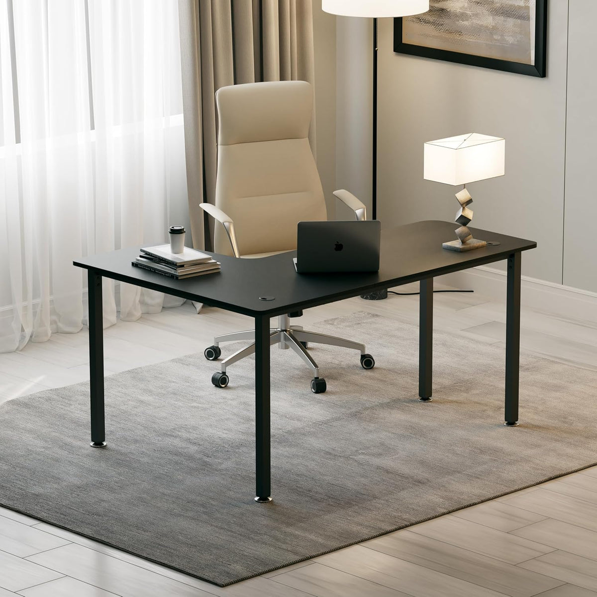 Eureka Ergonomisch gaming-bureau. 155 cm Hoekbureau groot L-vormig gaming computerbureau met kabel management systeem en muismat voor thuiskantoor. Zwart, rechts