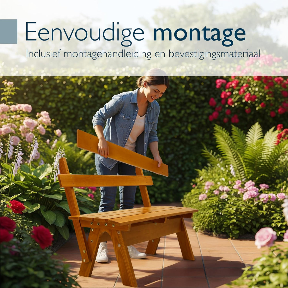 Beautissu Houten Tuinbank Weerbestendig 2 Personen 120 cm breed – Massief Hout Gelakt – Duurzaam Robuust Tuinbank Hout voor Balkon Terras Serre of Tuin – GR
