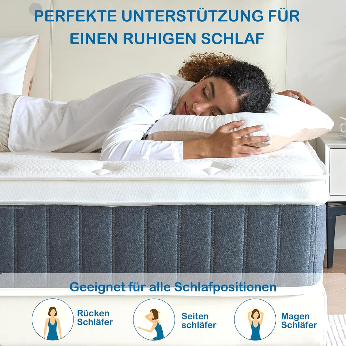 Matras, 120 x 200 cm, 26 cm, H3, hoogte 7 zones, orthopedische pocketveringmatras met Comfort traagschuimlaag, Öko-Tex gecertificeerd, 101 nachten proefslapen