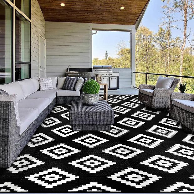 Buiten Vloerkleed - Buitenkleden - Buitentapijt - Opvouwbaar - UV-bestendig - Waterdicht - Buitenmatten - voor Buiten - Balkon - Strand - Picknick -Terras - Rechthoekig - 245 x 305 cm - Zwart