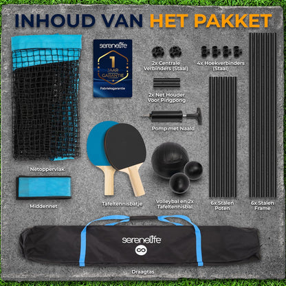 SereneLife Pingpongtafel - Trampoline Pingpongtafel – Stevig Stalen Frame met Poedercoating – Inclusief Batjes, Kleine & Grote Ballen – Indoor/Outdoor voor Strand & Speelkamer