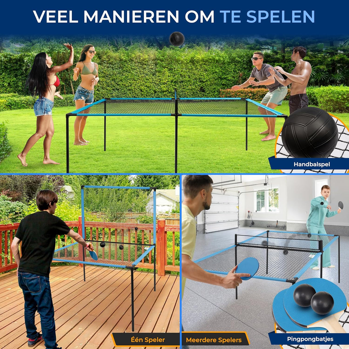 SereneLife Table Tennis Table - Trampoline Pingpong Table – Sturdy Steel Frame with Powder Coating – Includes Bats, Small & Large Balls – Indoor/Outdoor for Beach & Playroom - QUORE