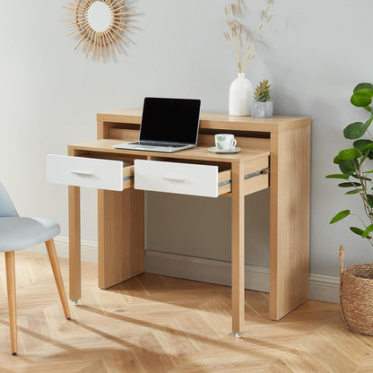 BAÏTA - Uitschuifbaar bureau Studio wit en eikeneffect, 98,5 cm