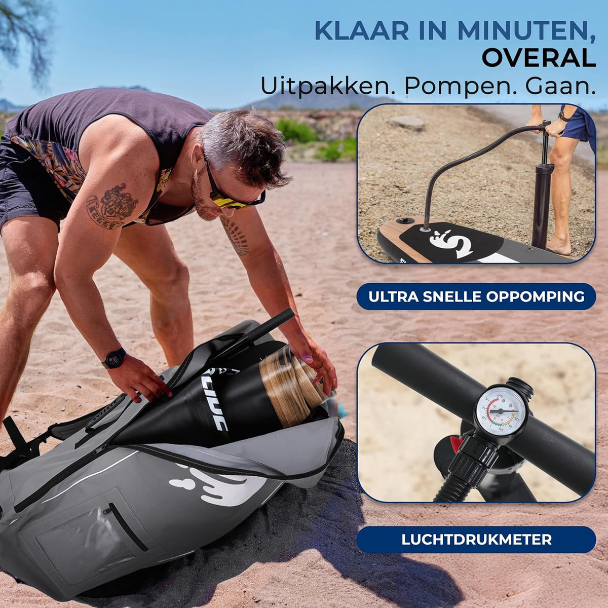 SereneLife Opblaasbaar Stand-Up Paddleboard - Antislip SUP Paddle Board met Peddel, Pomp, Leash en Accessoires - voor Volwassenen en Jeugd - QUORE