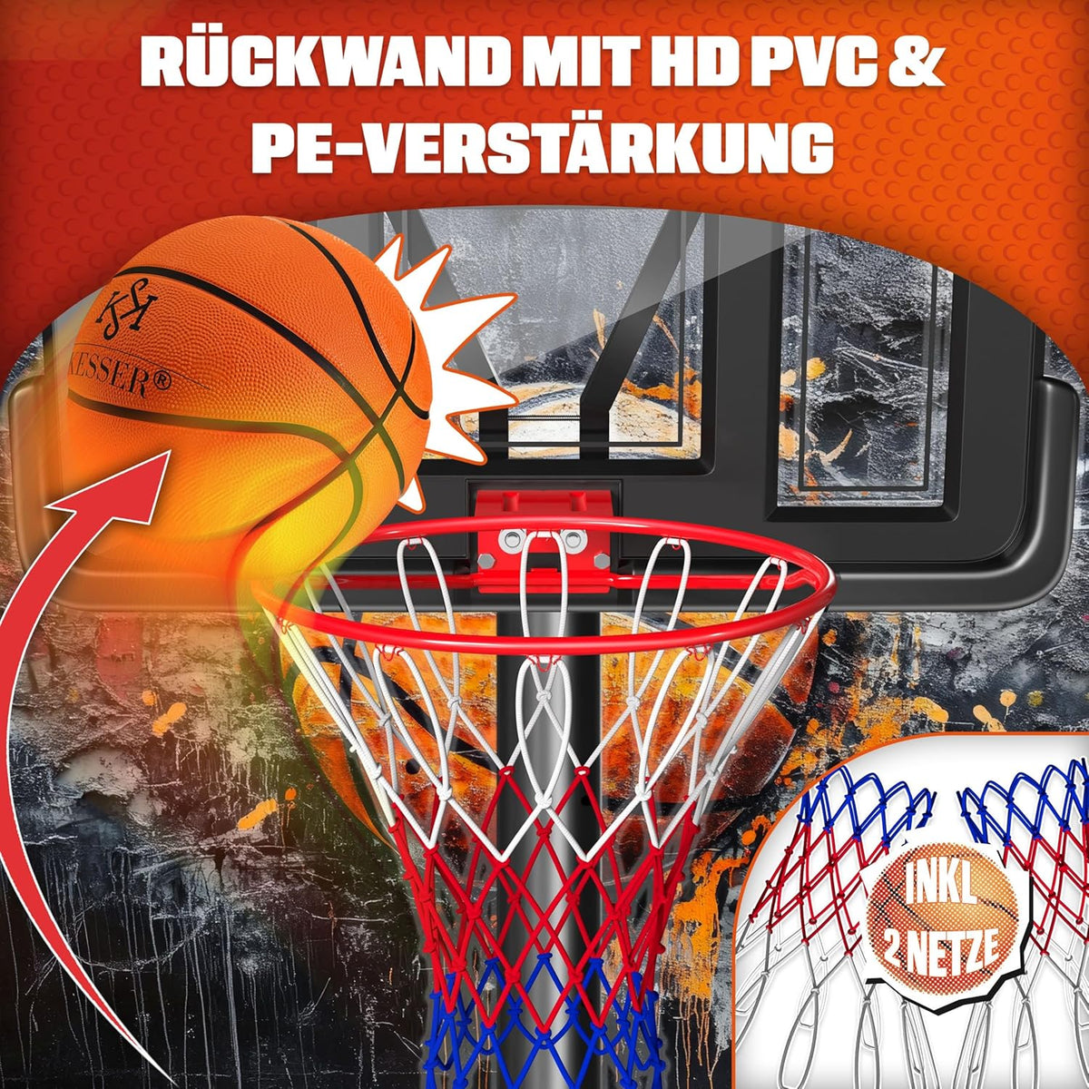 KESSER® Basketball Set Basketball Ring Includes Basketball + Pump and Basketball Stand in Height Adjustable 230cm to 305cm | Outdoor & Indoor Basketball Post - QUORE