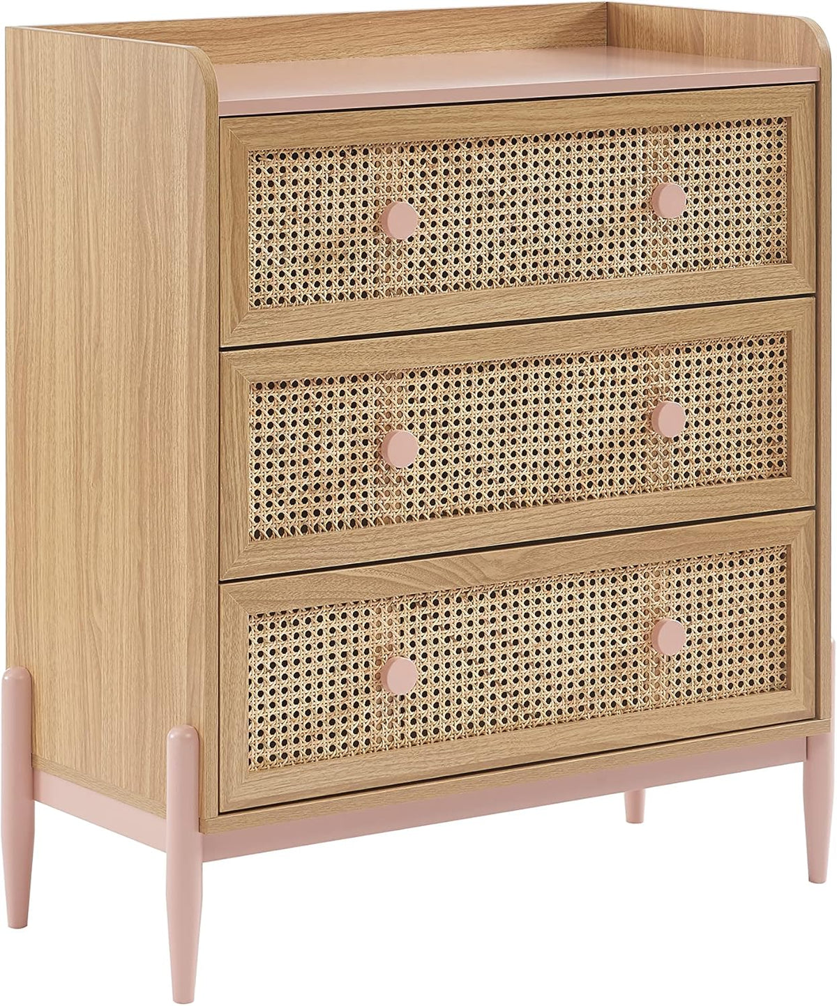 BAÏTA Kindercommode Pablo roze en rotan riet