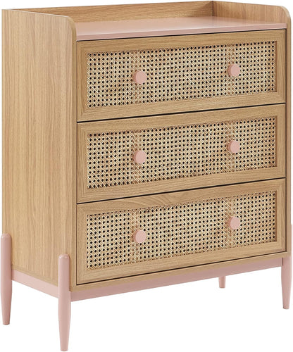BAÏTA Kindercommode Pablo roze en rotan riet