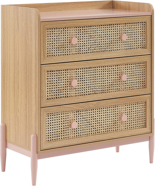 BAÏTA Kindercommode Pablo roze en rotan riet