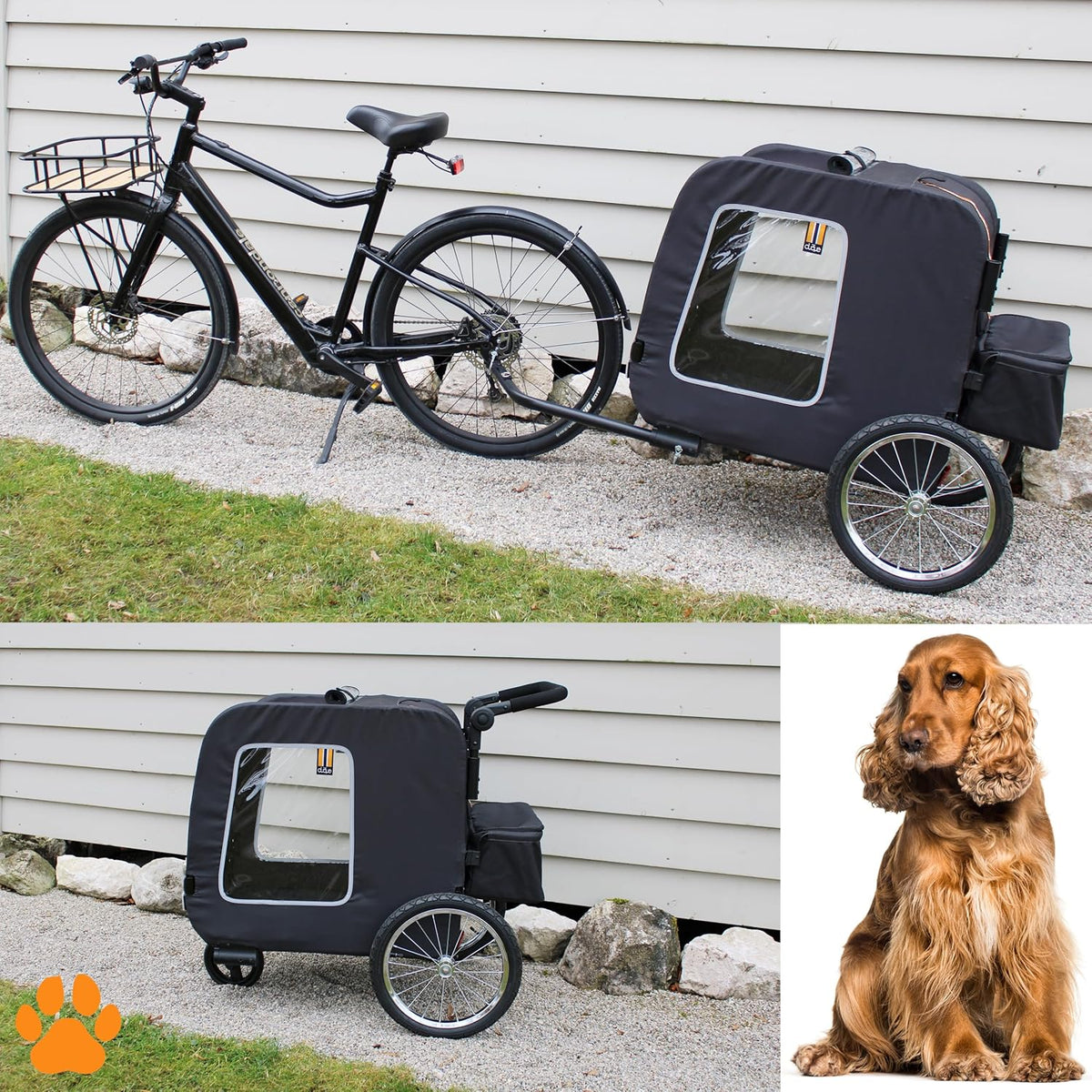 CHASE - 3-in-1 hond huisdier fiets, fietskar, huisdier- & boodschappenkar wandelwagen, jogger, handige trolley, gemakkelijk inklapbaar, inclusief regenhoes, zwart
