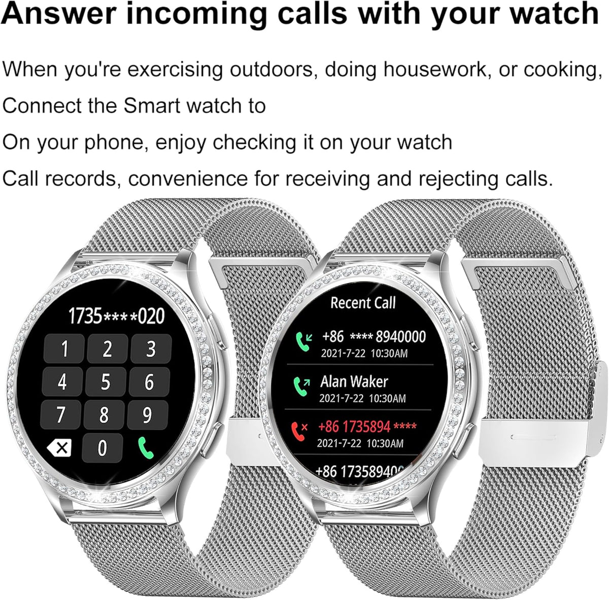 Smartwatch Dames met Bluetooth Bellen, 1.32'' Smartwatch met Diamant, IP68 Waterdicht Smart Watch, 123 Sportmodi, Muziekspeler, Hartslagmonitor, SpO2, Smartwatches voor Android iOS (Zilver)