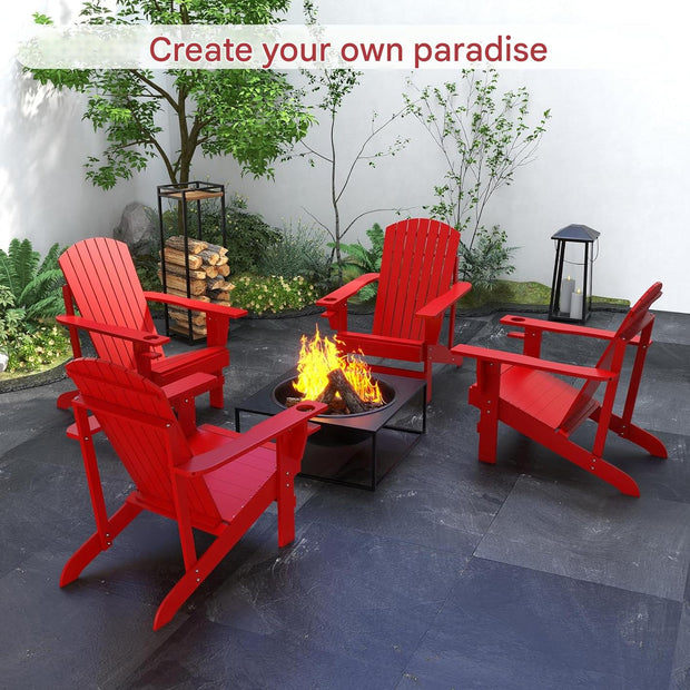 Adirondack - Tuinstoel - Relaxstoel - Ligbank - Ergonomische Rugleuning - Stevige - voor Tuin - Balkon - Terras - Sparrenhout - 72 x 94 x 93 cm - Rood