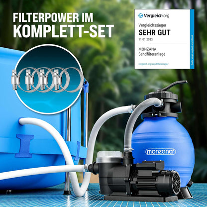 Monzana Zandfiltersysteem 9,6 m³ Voorfilter 7 Wegklep 2in1 adapter Ø32-38mm Filtersysteem Zwembad Filtertank Zandfilter