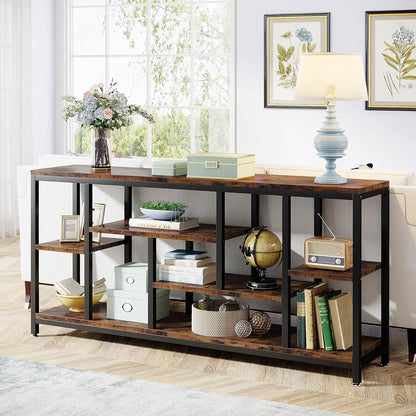 Tribesigns Console Sofa Table, 180cm Extra Long Table Behind Sofa with Storage Shelves, 3-Tier Industrial Narrow Entrance Hallway, Accent Table for Living Room, Rustic Brown