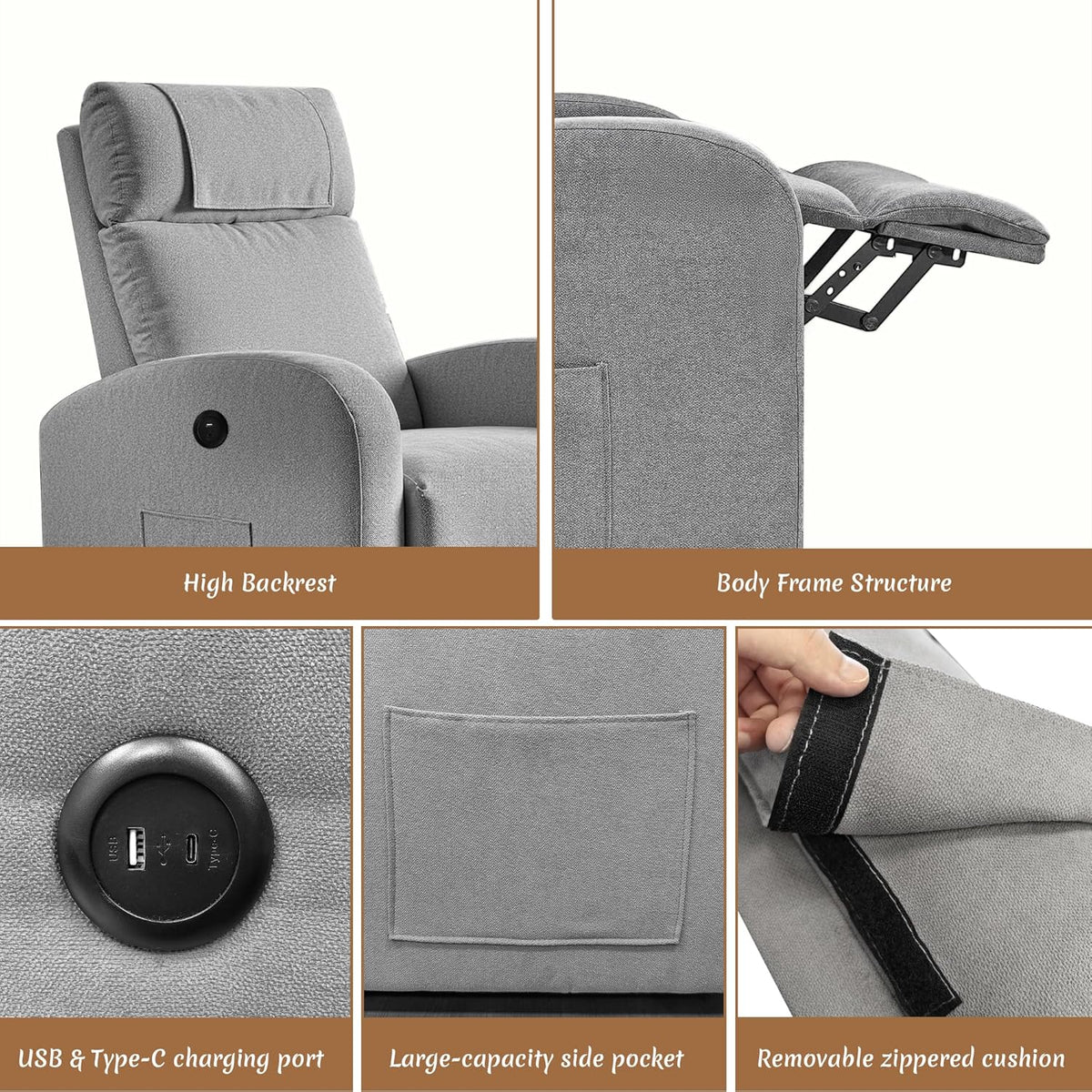 <font dir="auto" style="vertical-align: inherit;"><font dir="auto" style="vertical-align: inherit;">        Relaxation armchair, TV chair, leisure chair with USB and Type-C charging ports, adjustable backrest and footrest, single chair for living room, be